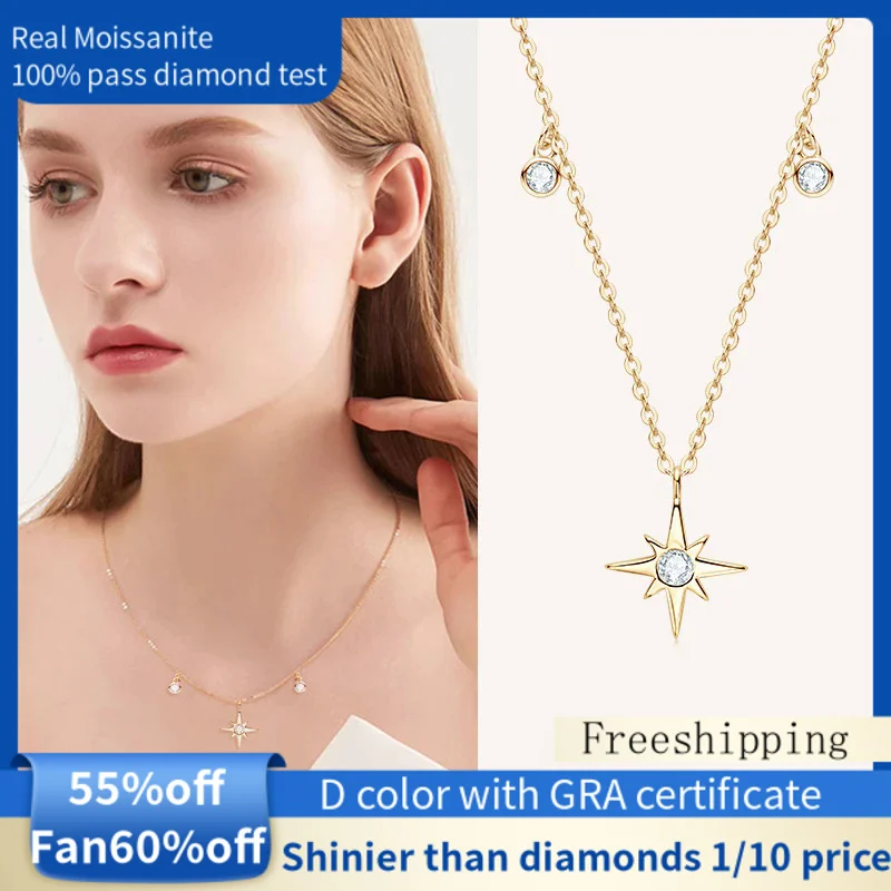 

Real Moissanite Six-Pointed Star Women's Diamond Necklace Silver Pendant Necklace s925 100%Pass the Diamond Test NIKA