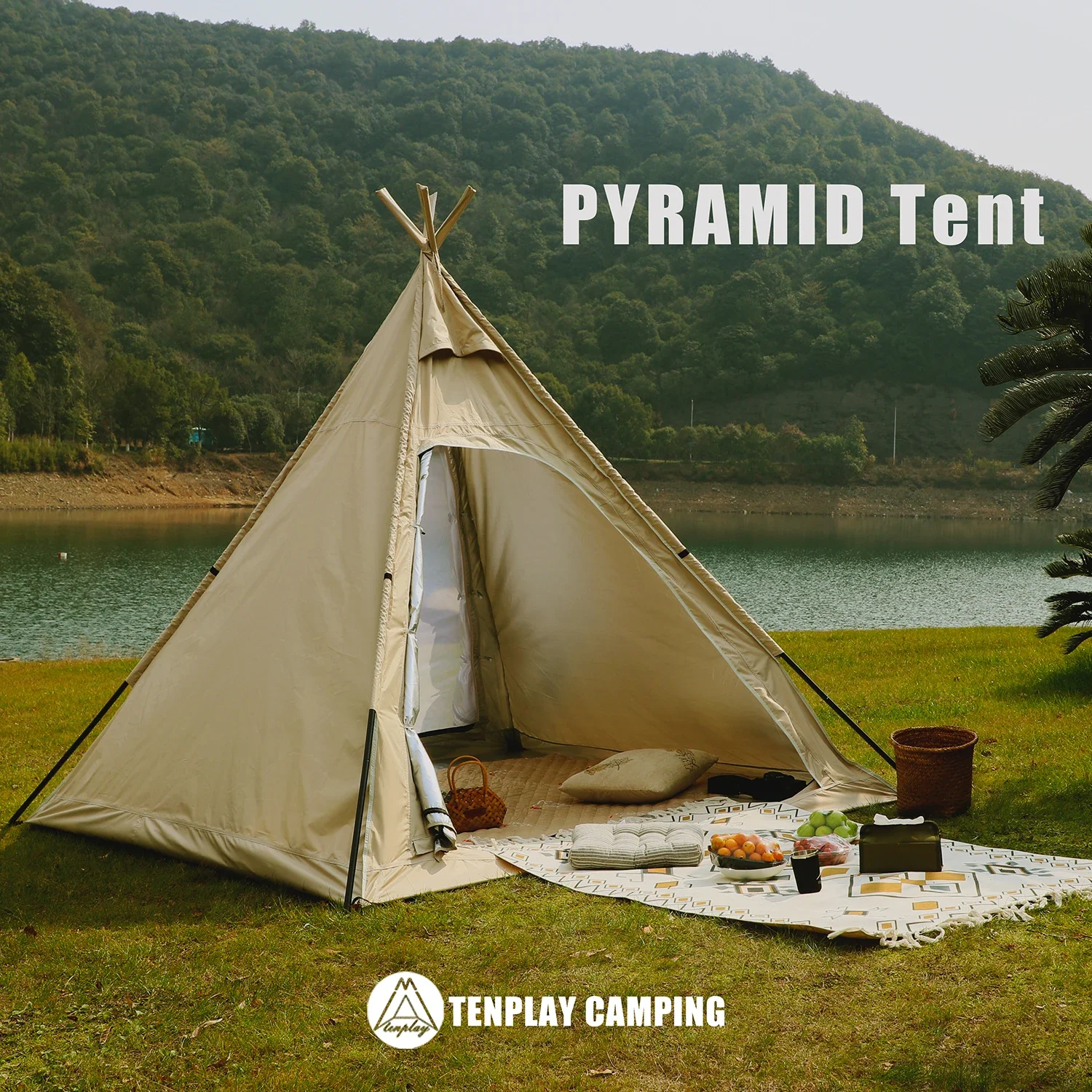 

TENPLAY 220D Оксфордская палатка-пирамида с посеребренным покрытием, 5000 мм, водонепроницаемая, для 2 человек, ветрозащитная/москитная/УФ-защита для кемпинга