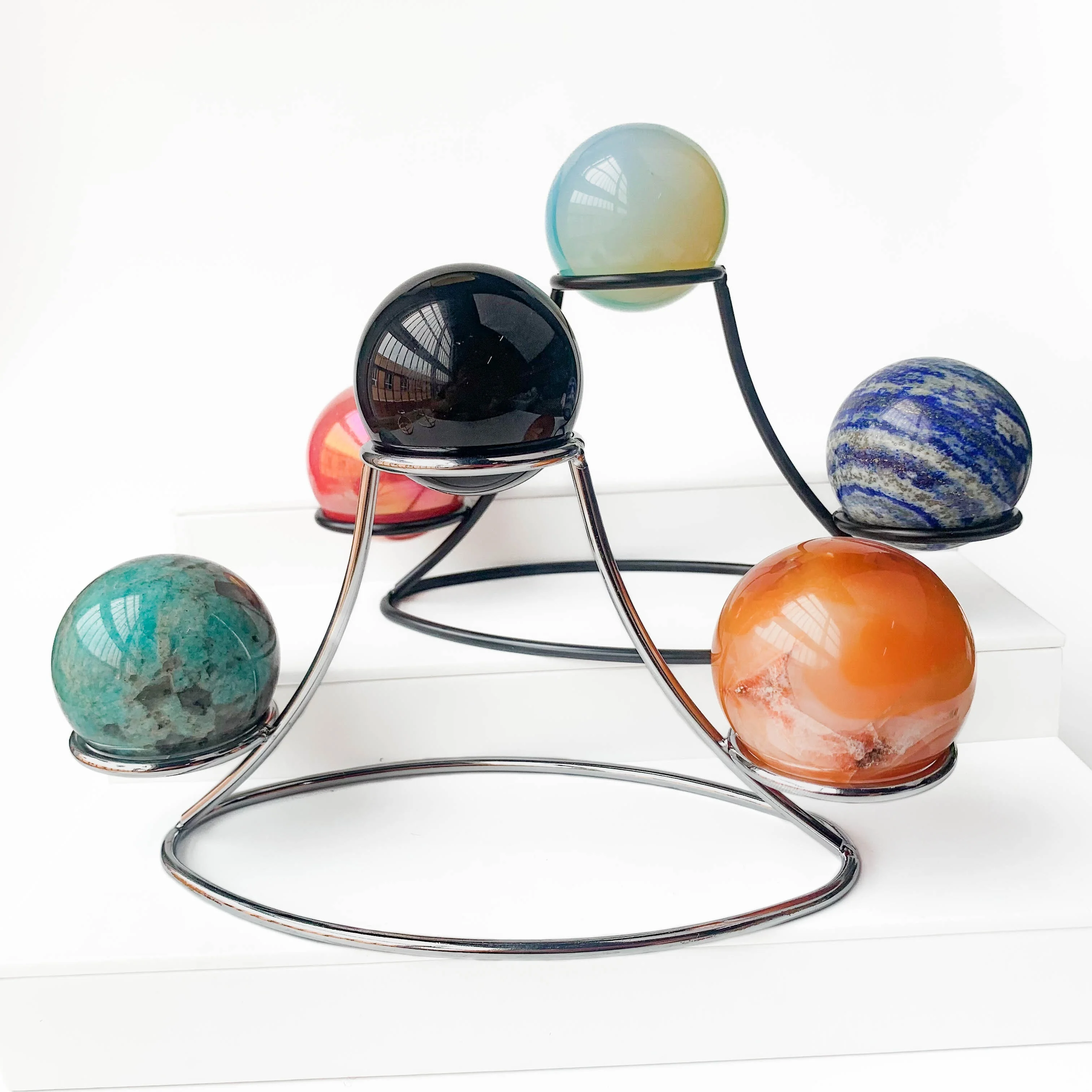 1pc Sphere Base Metal Crystal Egg Holder Holds Three Balls Display Stand Office Home Decor