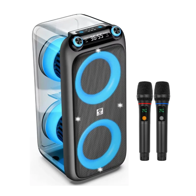 Direct Factory Dual 6.5'' Active Transparent Portable Party Speaker Outdoor Wireless BT Stereo Deep Bass RGB Changing Lights