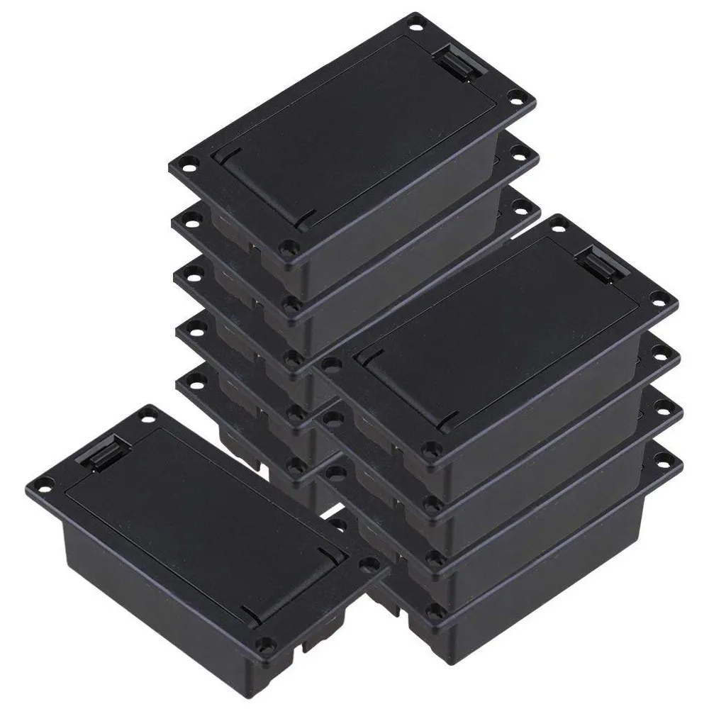 A89E-Guitar Bass 9V Battery Holder Compartment Cover Case Black Set Of 10