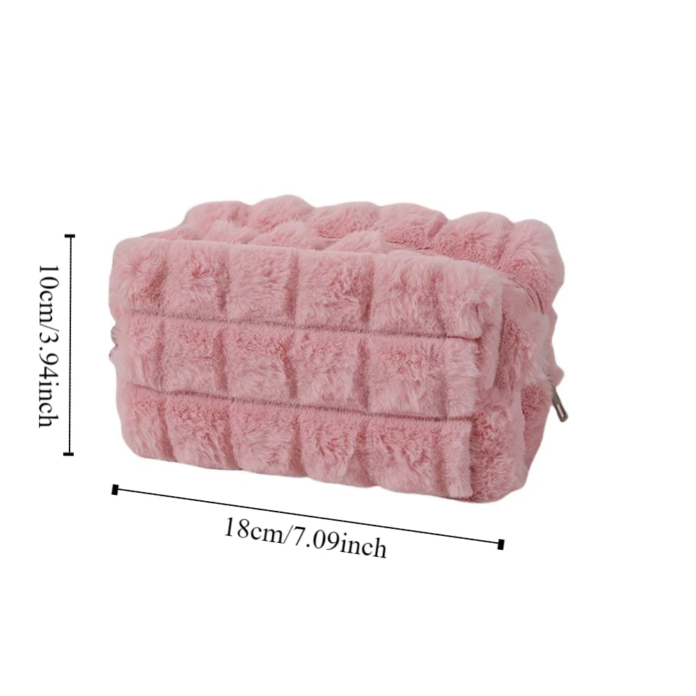 Solid Color Plush Pencil Case Stationery Organizer Large Capacity Stationery Bag Soft Plush Puff Plush Pen Bag Lady Girls