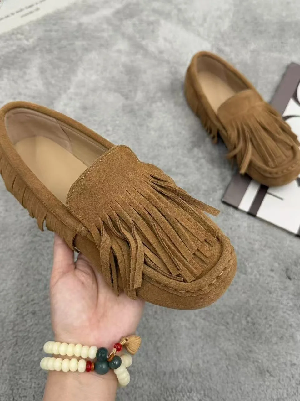 

Moccasin Style Tassel Detail Flat Bottom round Toe Women's Loafers Comfortable Soft Leather Spring Fashion Footwear