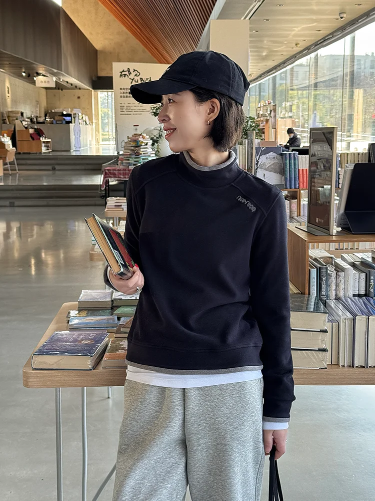 

Теплый шерстяной свитшот с высоким воротником для женщин, бежевый, зимний базовый слой, повседневный, с длинным рукавом, без капюшона