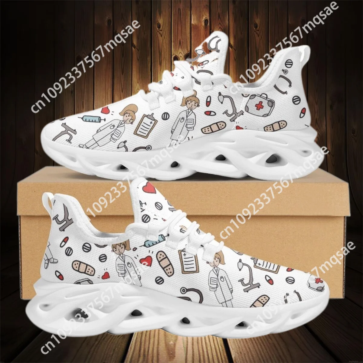 

Custom Summer Sports Tennis Doctor Nursr Medical Print Ladies Casual Running Shoes Lightweight Lace-up Platform Tennis 2023