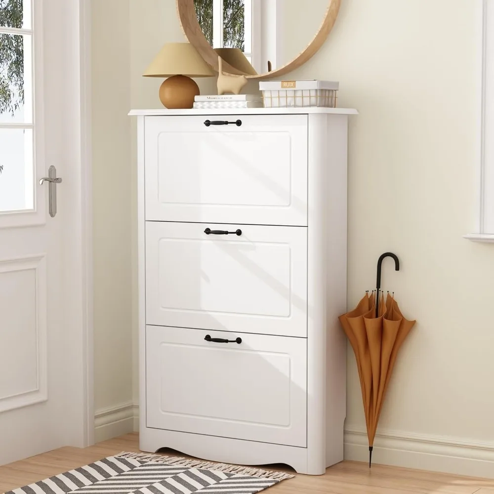 

Shoe Cabinet with 3 Flip Drawers, Freestanding Shoe Organizer with Adjustable Shelves, Small Shoe Storage for Entryway Living R