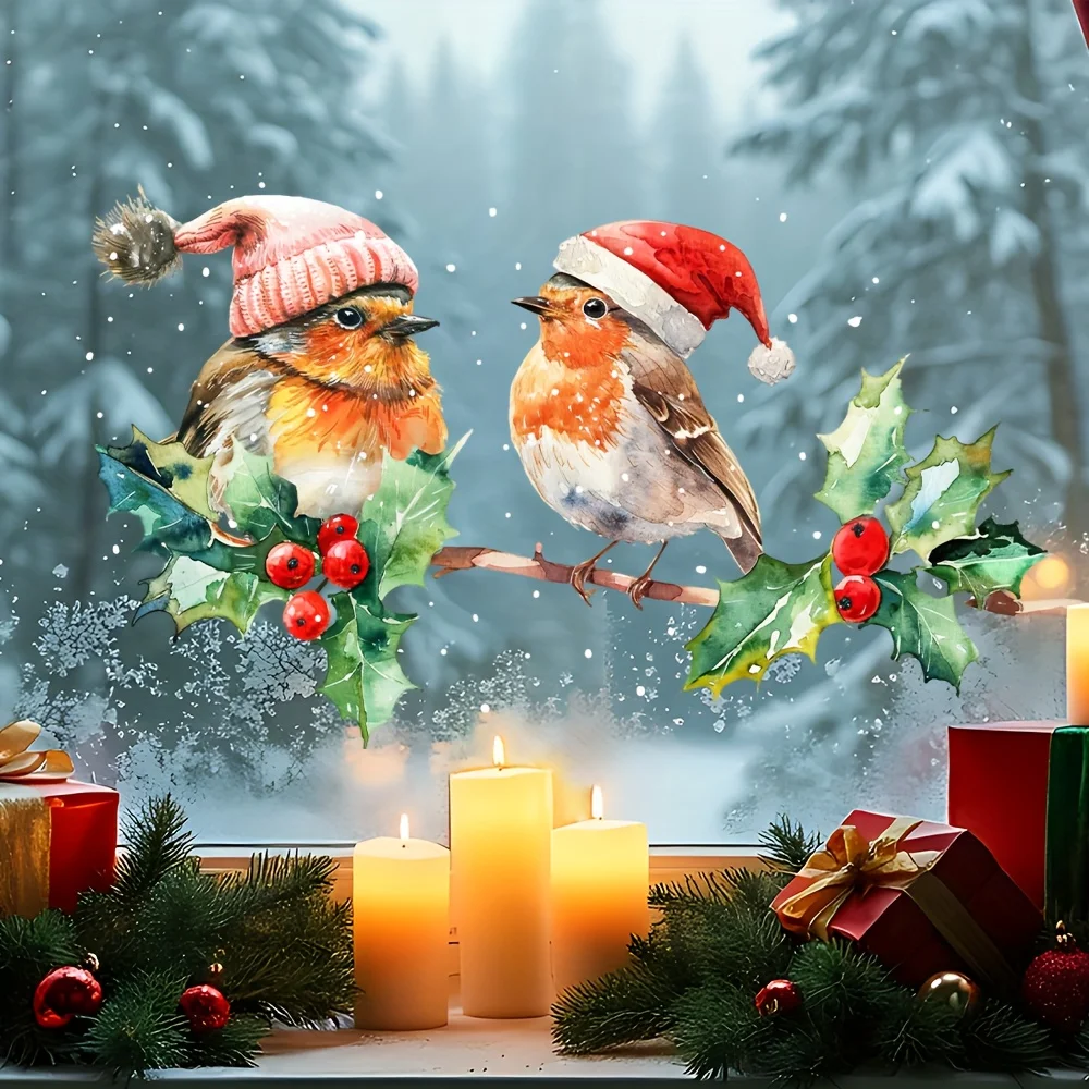 1pc uccelli invernali adesivi statici per finestre adesivi natalizi impermeabili decorazione in vetro per la casa soggiorno camera da letto caffetteria