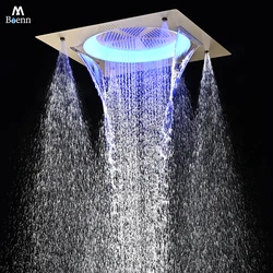 M Boenn Golden Shower Head Rainfall Bathroom Accessories Waterfall Showerhead 550*550mm Ceiling Smart LED Lighting Shower Panel