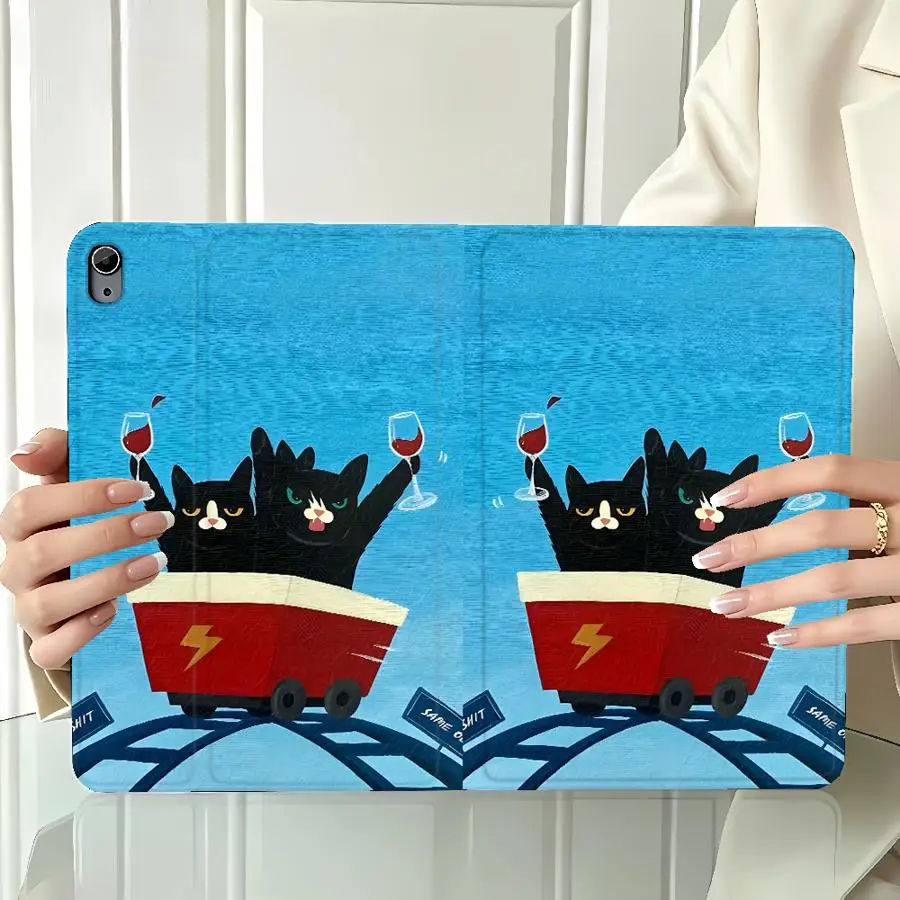 Case for Apple iPad Pro11 13 Air 11 13 M4 M3 M2 A16 2026 10th 7/8/9th With Pencil Holder Air 4/5/6th Creative Cat Drinking