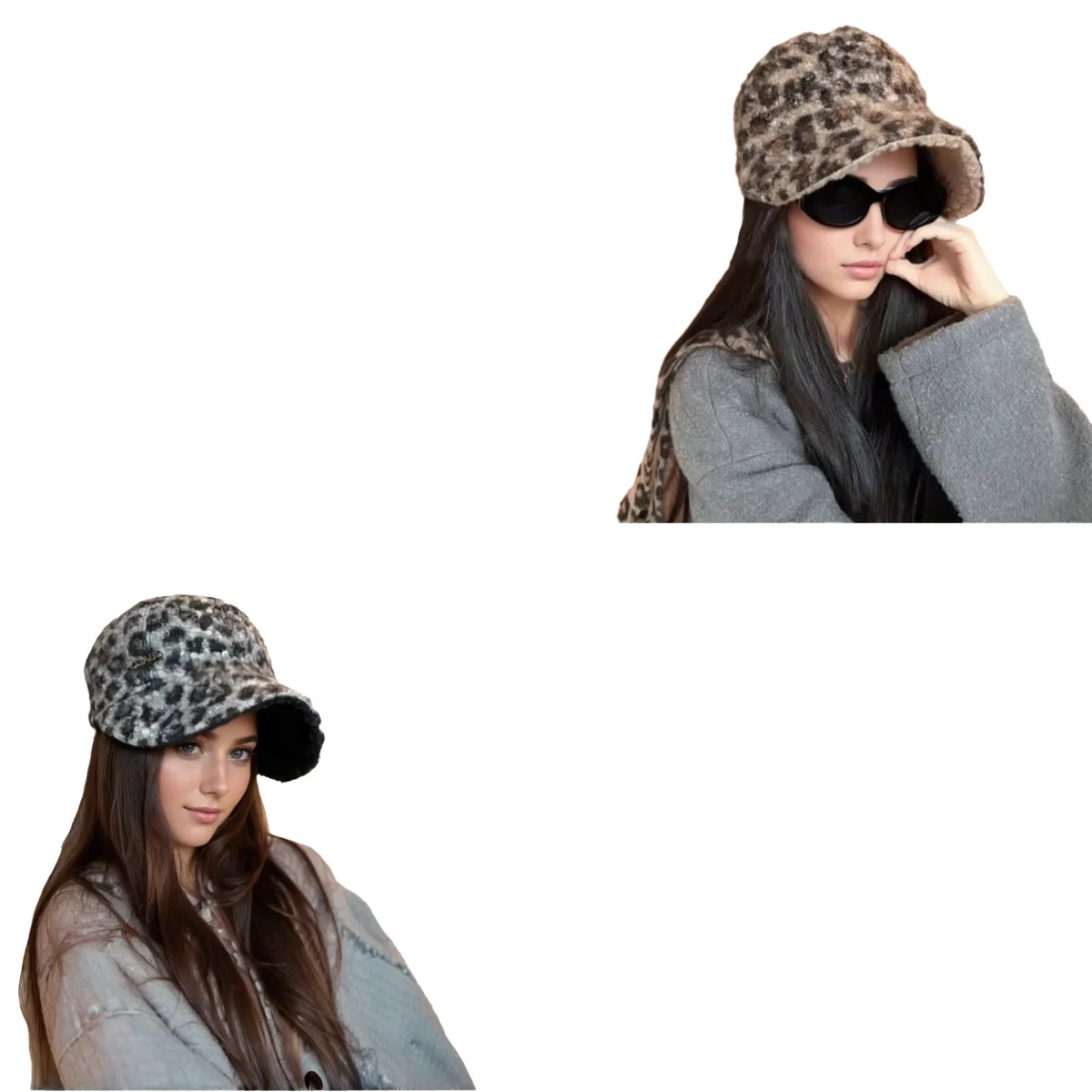 

Fashion Leopard Print Bucket Hat Street Trend Hanging Mask Duckbill Hat Double-sided Plush Windproof and Warm Fishierman's Hat