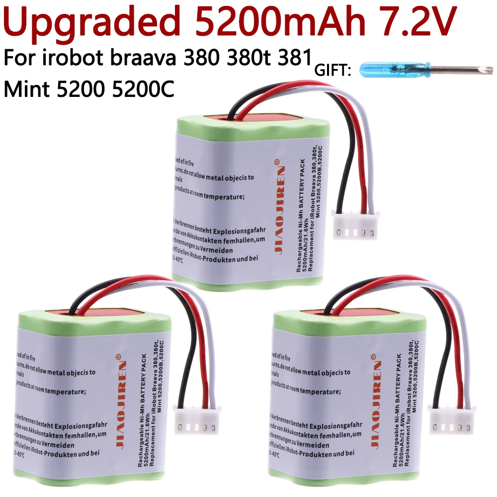 7.2V 5200mAh upgraded NI-MH Battery for iRobot Braava 380T, 380, 390T and Mint 5200, 5200B, 5200C Vacuum Cleaner parts