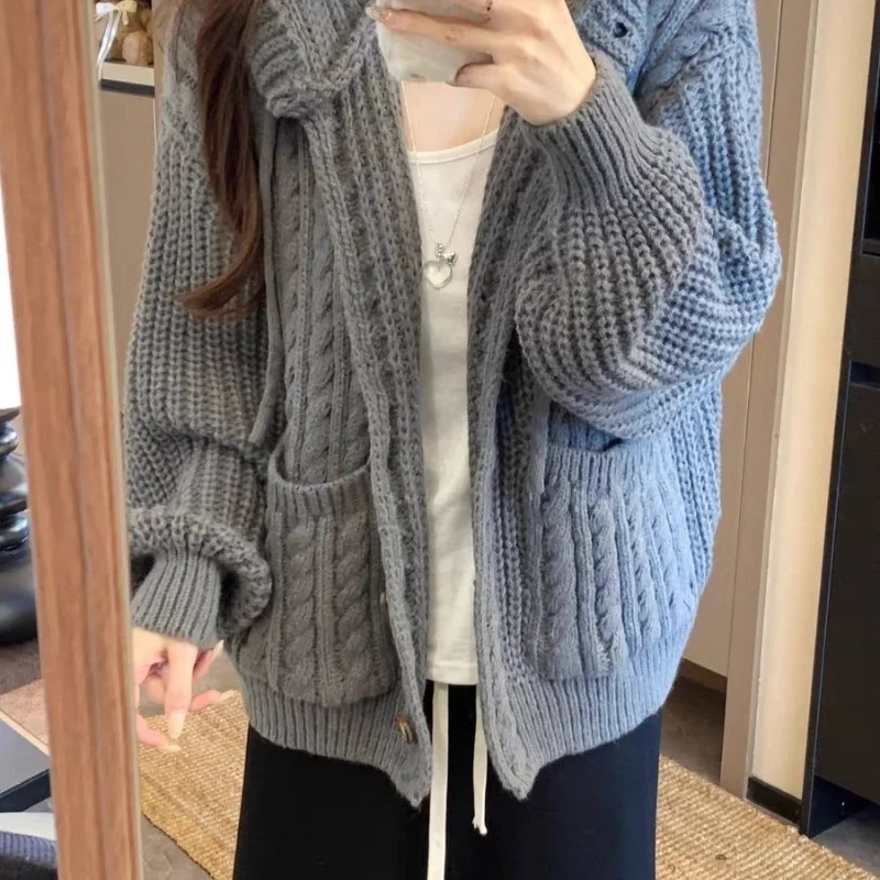 

Новый кардиган с капюшоном в стиле ретро, женский дизайн, свободный топ