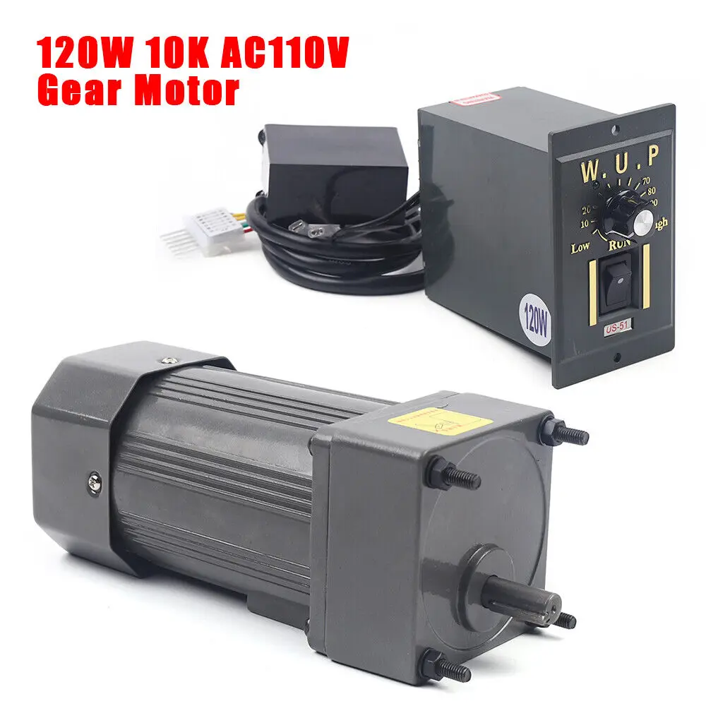 120W AC Single Phase Gear Motor Electric Variable Speed Controller High Torque 1:10 0-135RPM 110V