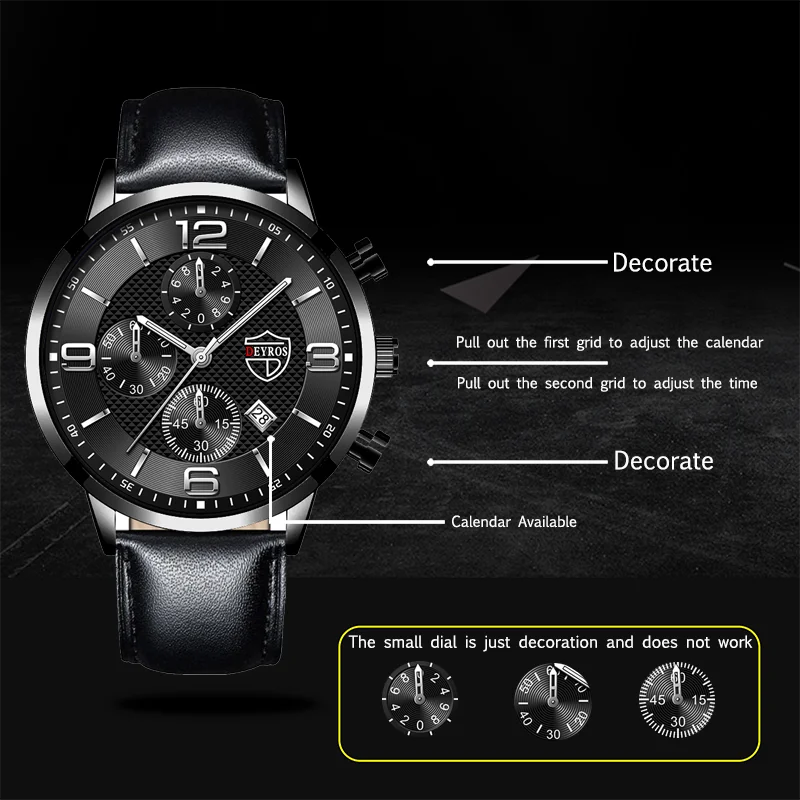 Reloj de pulsera de cuarzo para hombre, cronógrafo de lujo, de acero inoxidable, luminoso, informal, de negocios, de cuero