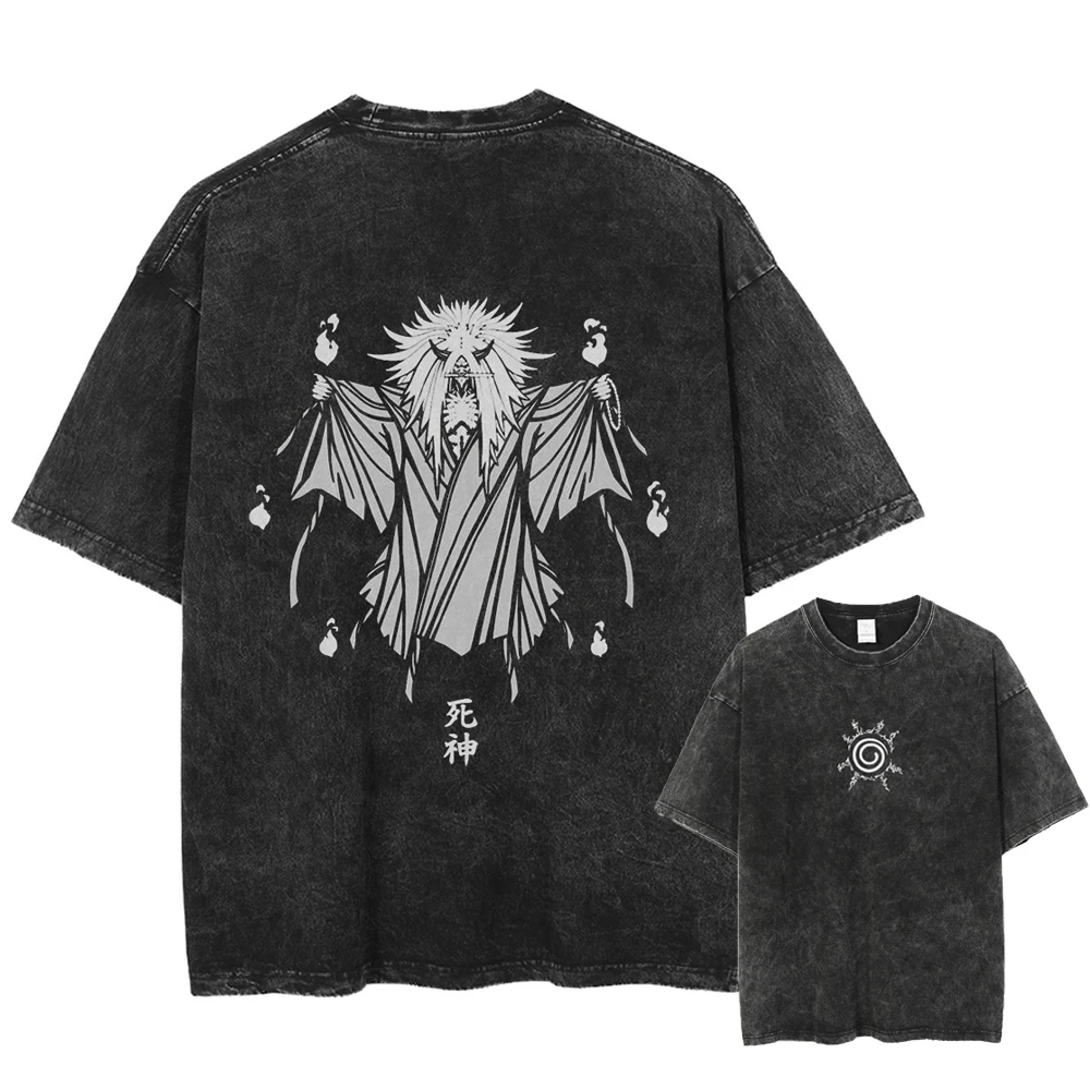 Fashion Streetwear Unisex Top Tee Harajuku Vintage Washed T Shirts Death Note Anime Graphic Printing Shirt Oversize Cotton