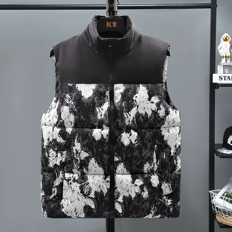 

Trendy Men's Outdoor Cotton Vest for Autumn Winter Stand Collar Color Blocked Warmth Cape Sporty Urban Style