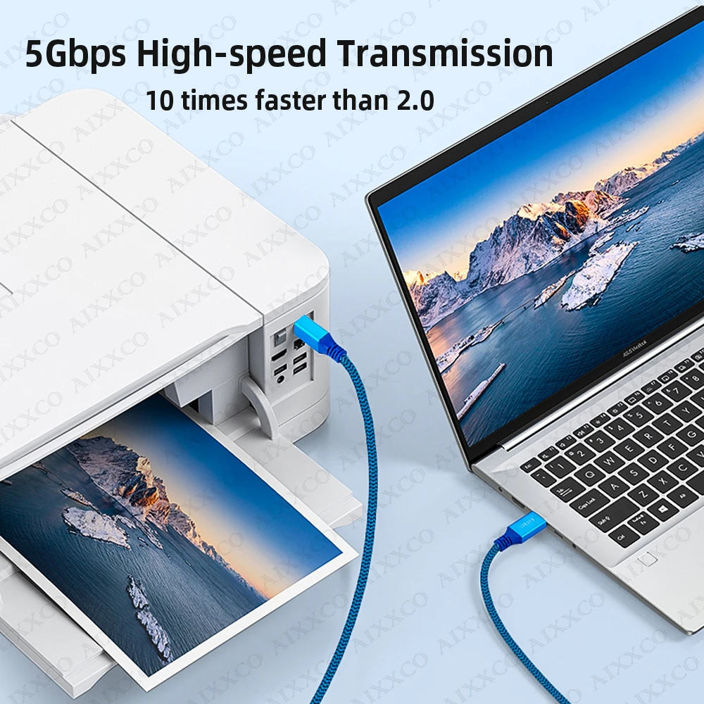 AIXXCO USB Printer Cable USB 3.0 Type A Male to B Male USB Cable for Canon Epson ZJiang Label USB 3.0 2.0 Scanner Printer Cord