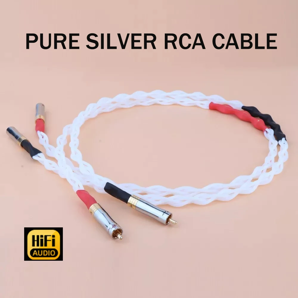 Pair Pure Silver RCA Cable 100% Sterling Silver HIFI Audio Signal Interconnect for Home Theater DVD Loudspeaker Power Amplifier