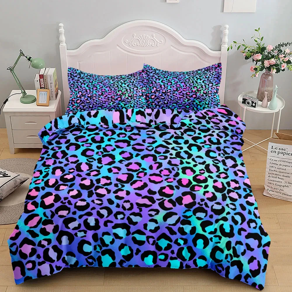 Colorful Leopard Pattern Flash Mossaic Art Bedding Set - Quilt Cover, Available in Single, Twin, Double, Queen, King