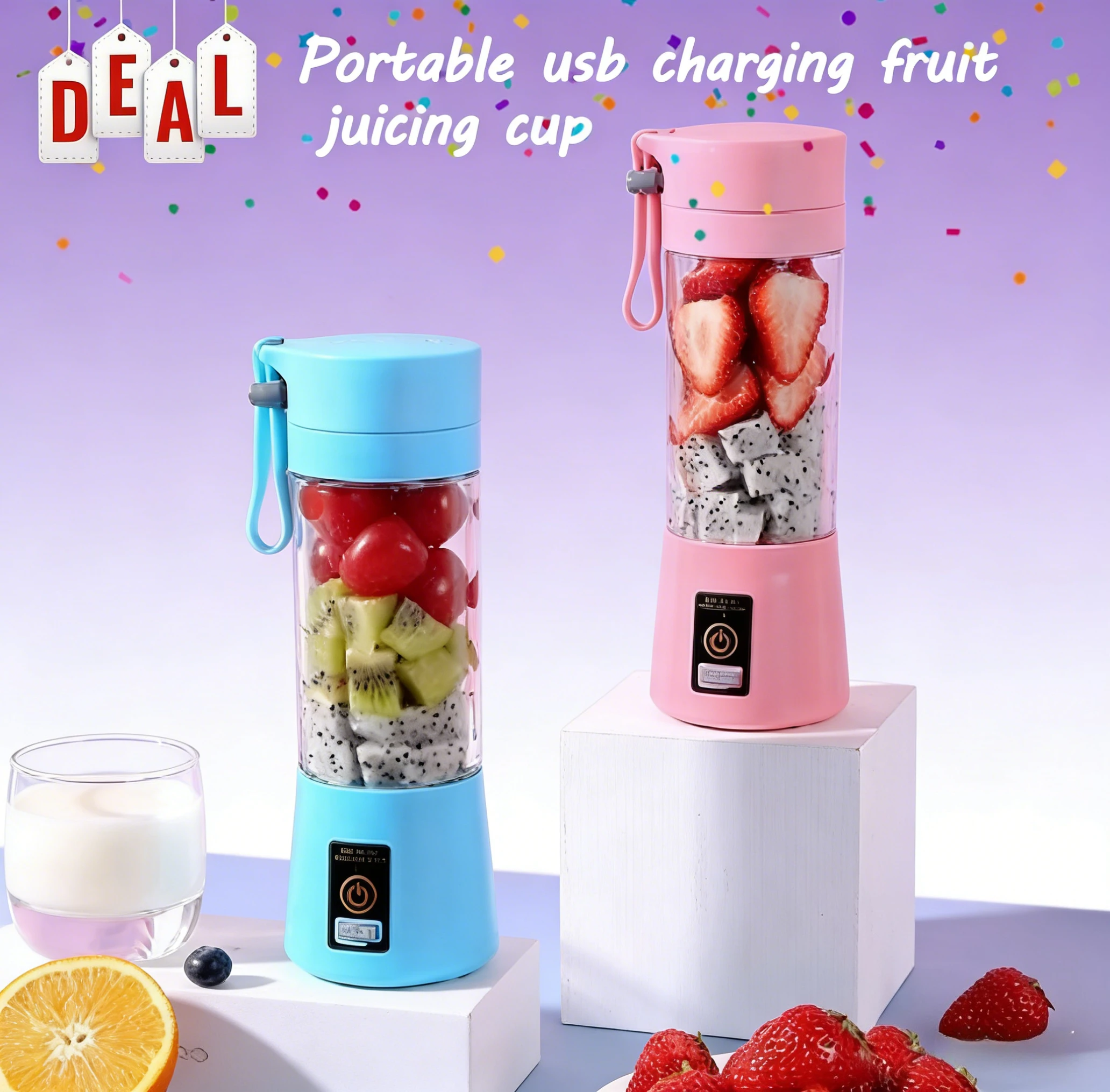 Copo Liquidificador Elétrico Portátil USB com 6 Lâminas, Mini Extrator de Suco de Frutas para Casa e Viagem