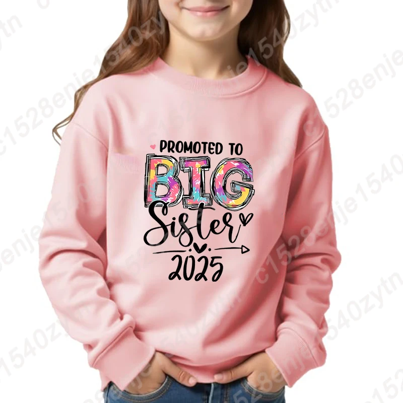 Promoted To Big Sister 2025 Hoodless Sweatshirt Kids Personality Crew Neck Pure Color Pullovers Children Casual Long Sleeve Tops