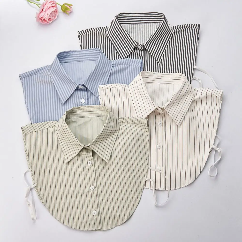 

Fashion Cotton Stripes Fake Collar Vintage Detachable Front Tie Classic Casual False Blouse Collar for Women