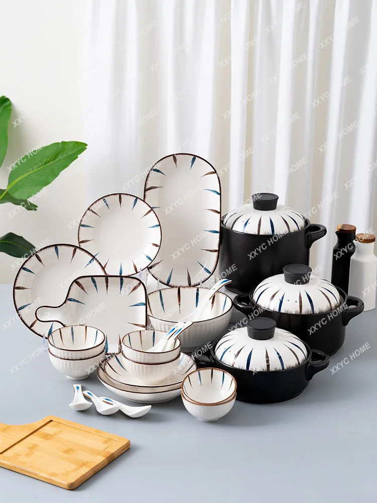 Ceramic Bowl and Dish Set Household Minimalist Bowl and Dish Creative Rice Bowl Plate Combination Tableware