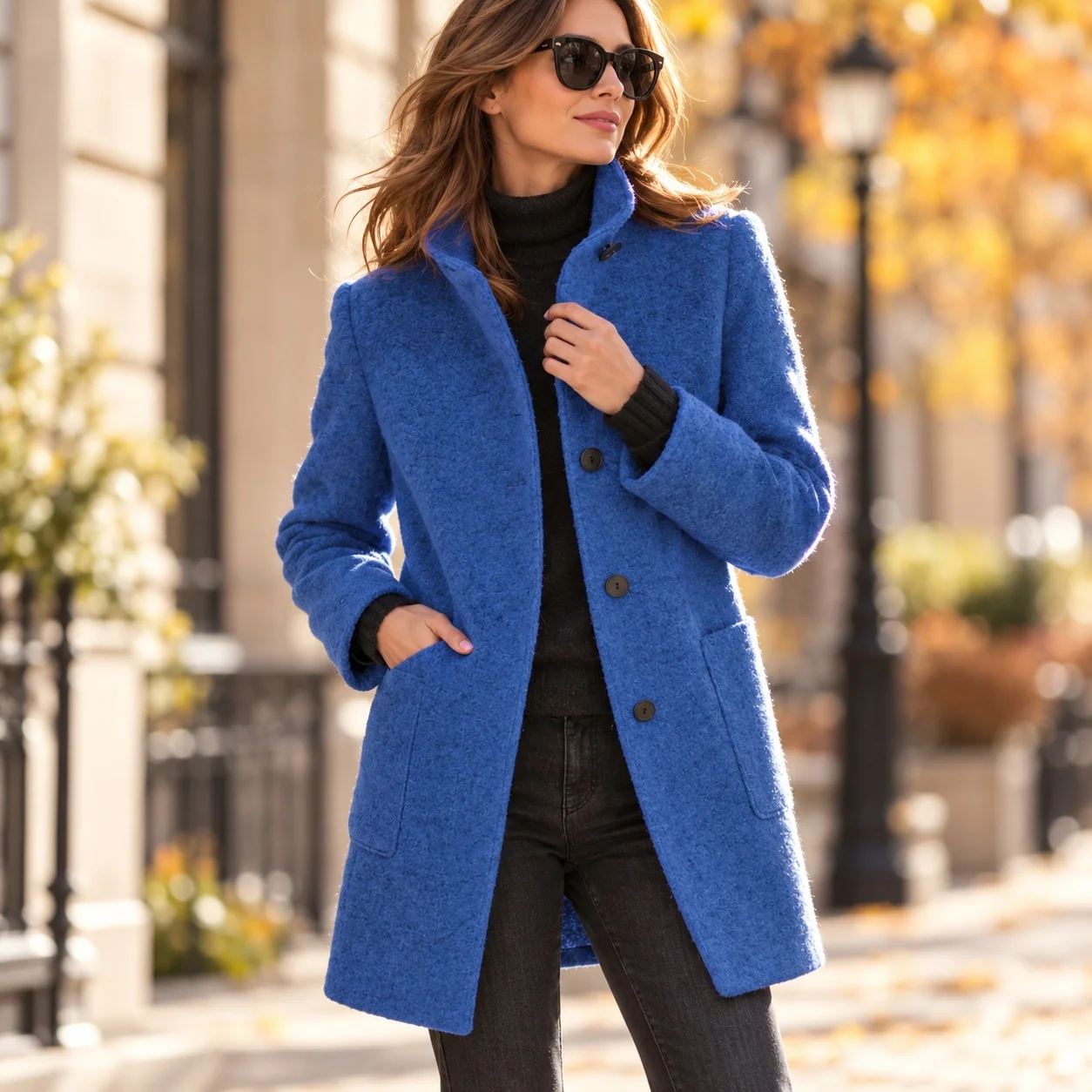 Stand Collar Thick Coat with Loose Fit Regular Length European and American Style Casual Single Button Closure Winter Women Coat