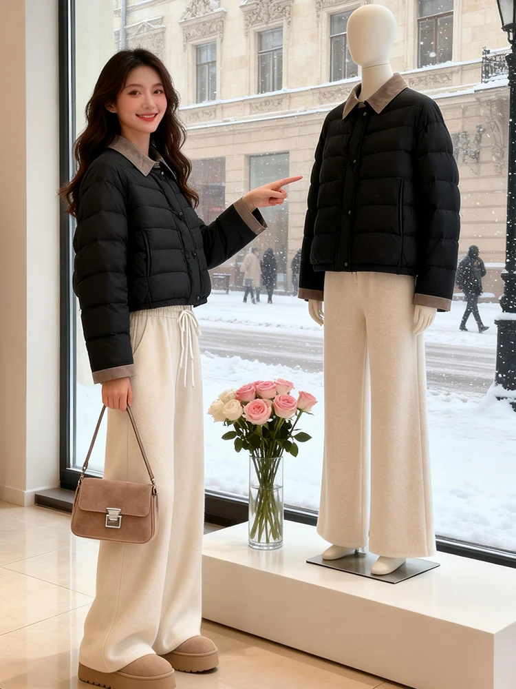 패셔너블한 퍼 안감 코튼 다운 재킷 여성용 겨울 신상 롱 슬리브 코튼 더플 코트 한국 스타일 루즈핏