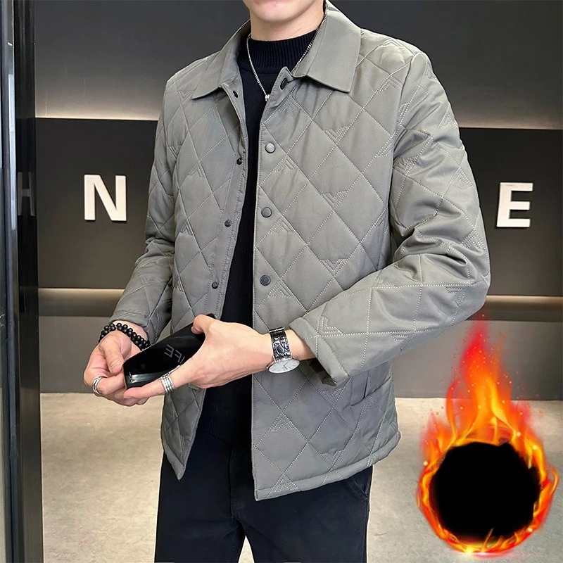 

Зимнее мужское стеганое пальто высшего класса с бриллиантами, куртка-парка, ветровка, пальто, зимнее теплое пальто среднего возраста с отложным воротником