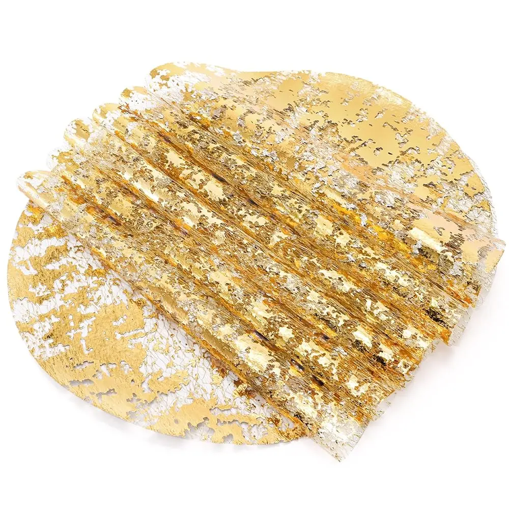 

100 золотых одноразовых круглых фольгированных салфеток-подставок диаметром 13 дюймов, металлические сетчатые прессованные настольные салфетки-дорожки оптом для дома