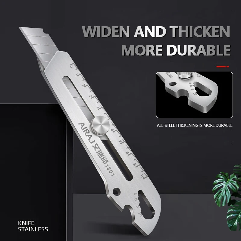 AIRAJ Heavy Duty Utility Knife Metal Knife Holder Sharp Thickened Paper Cutter Retractable Pocket Wallpaper Carton Cutting Tool