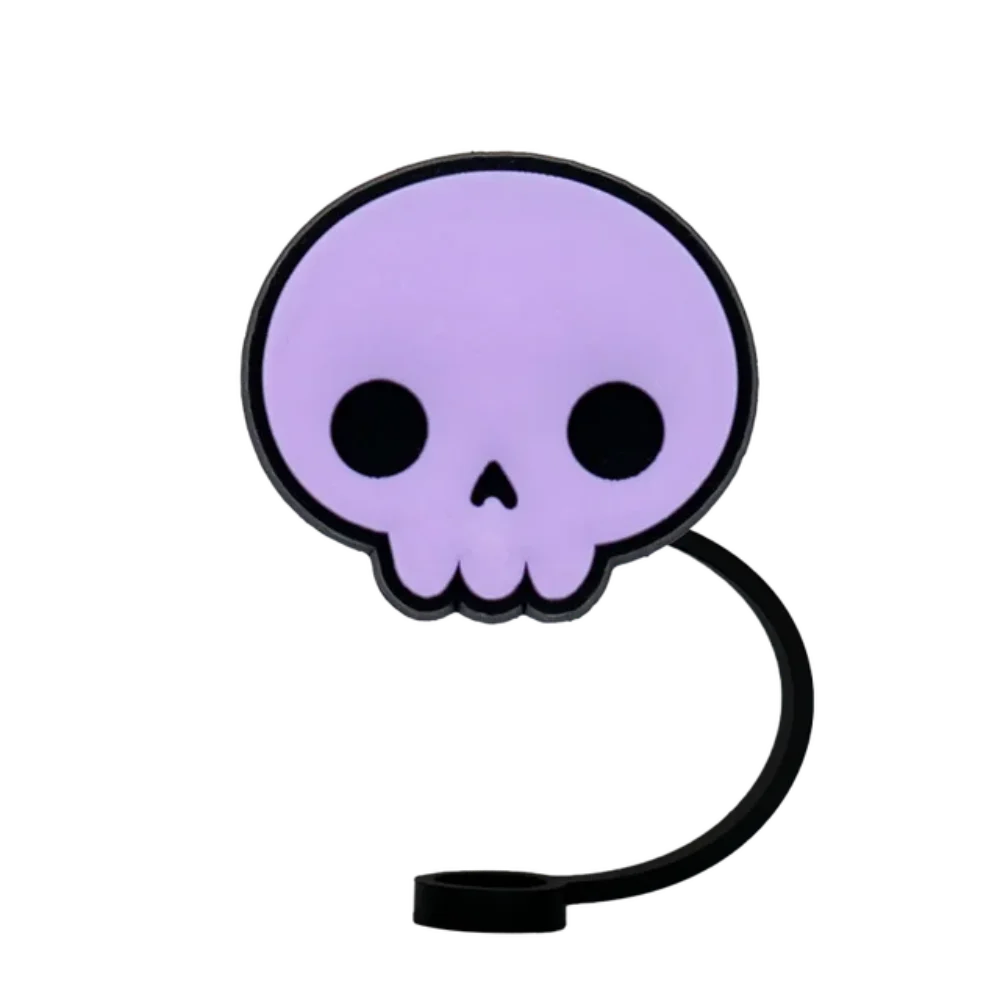 

Silicone Halloween Straw Cover 10mm Purple Drinking Straw Covers Witches Cat Moon Skull Cartoon Drinking Dust Plugs