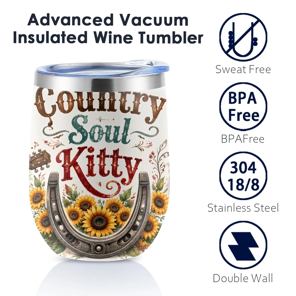 Country Music Cat Vacuum Flasks 12oz Insulated Wine Tumbler Vacuum Coffee Mug Egg Shape Thermos Cup