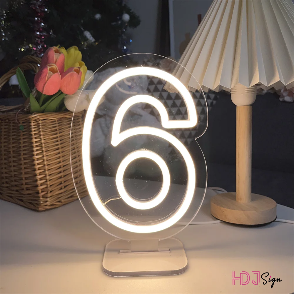 1-10 Wedding Numbers Neon Lights Sign Birthdays Home Decor Room Decoration Desk Lights Bedroom Neon Lamps Led Luminous Signs