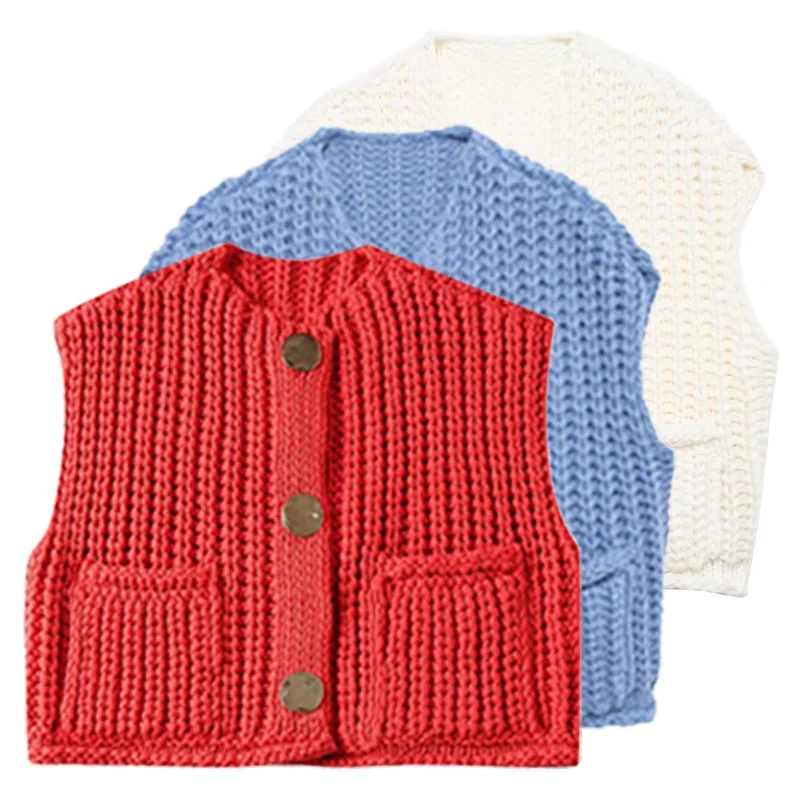 HXAO Vests For Women Short Sweaters Knit Sleeveless Round Neck Cropped Sweaters Tricot Preppy Outerwear Red Blue Beige Vest 2024