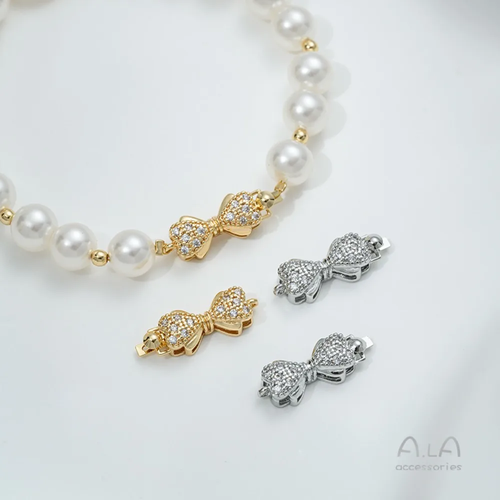 

1 шт., медные застежки, 14-каратное золото, циркон, бант, жемчужная пряжка, сделай сам, ювелирные изделия ручной работы, браслет, ожерелье, соединительная пряжка, аксессуары