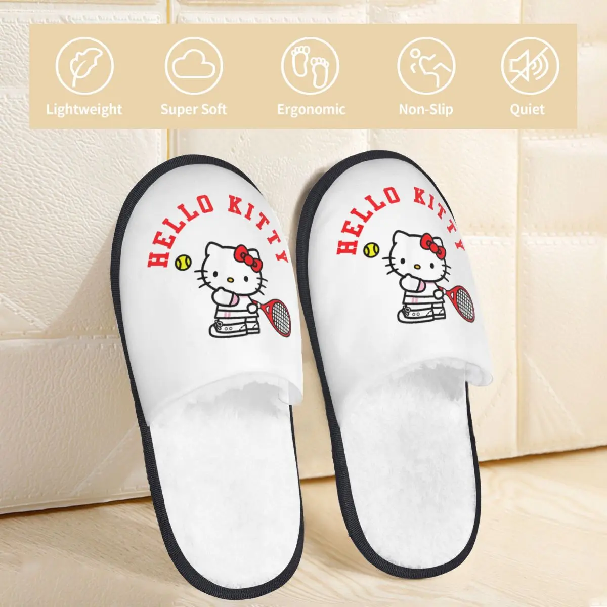 Теннисные домашние тапочки Hello Kitty, противоскользящие мягкие бытовые меховые шлепанцы, домашние тапочки