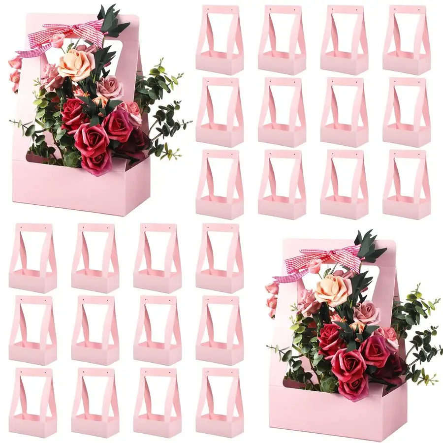 

24 шт. цветочные коробки на День святого Валентина для композиций, розовые цветочные пакеты для букетов, бумажный подарочный пакет с цветочным принтом, портативный водонепроницаемый цветок