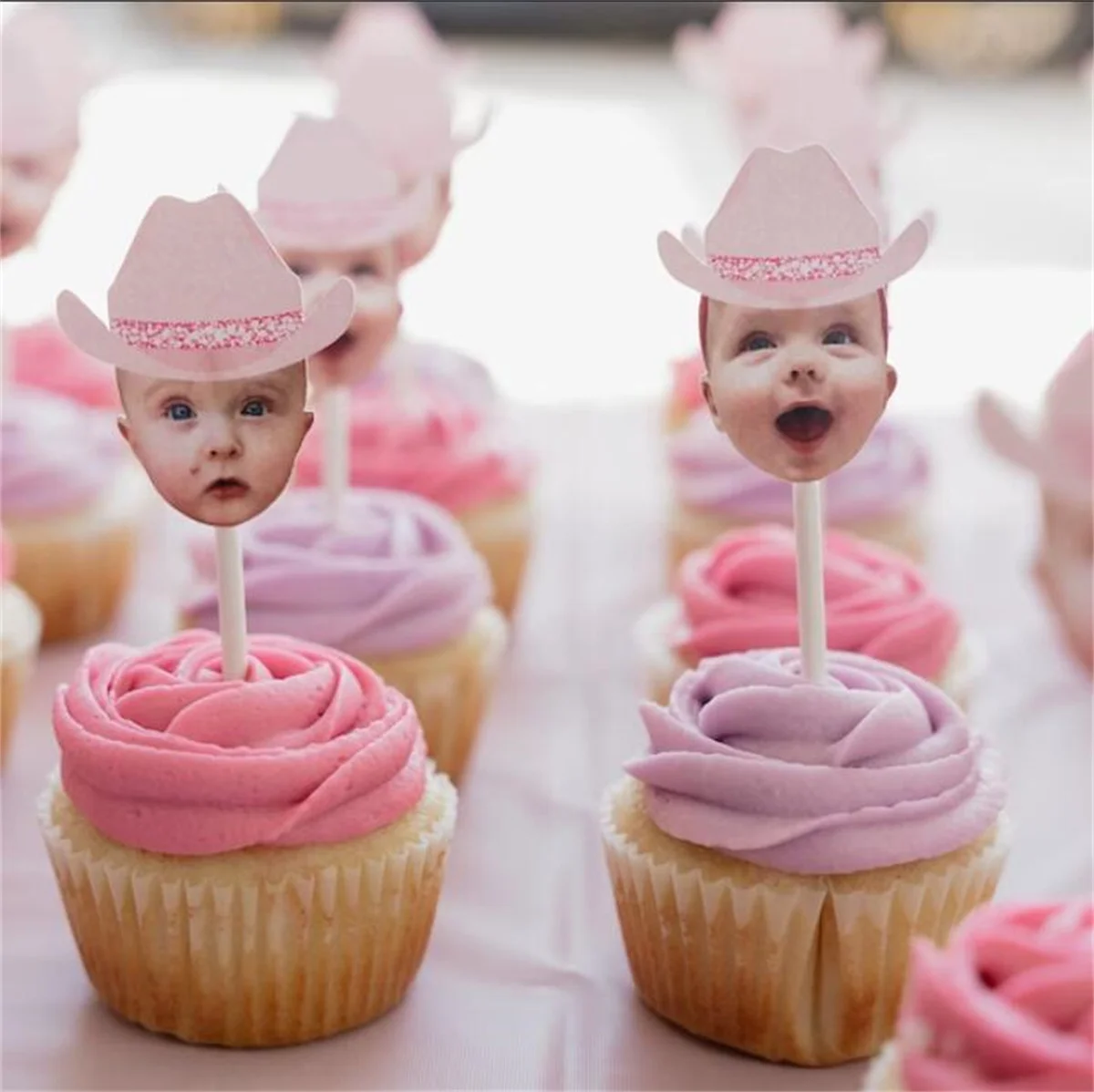 Rodeo Cupcake Toppers with Photo (12 count) - Pink Cowboy Hat, Birthday, girly, Personalized, Bachelorette, Last Rodeo, Pink Cow