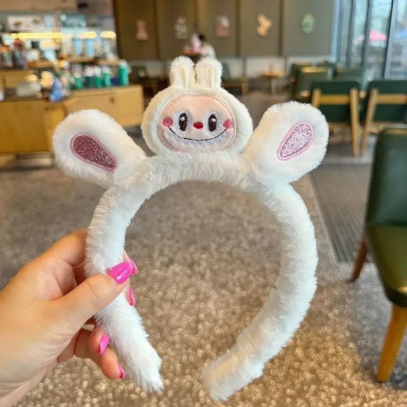 Creative Kawaii Labubu Rabbit Ears Plush Headband Cute Cartoon Plush Pressed Hair Accessories Decorative Hairpin Girls Gift Toy