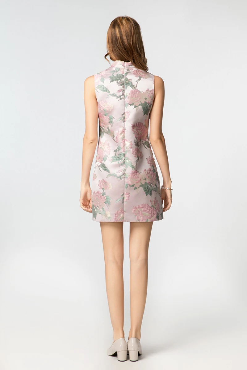 MIUXIMAO 2025 Chinese Koninklijke Luxe Jacquard Zomerjurken Roze 3D Rose Jurk A-LIJN Korte Diamanten Jurk Vrouwen Vestides