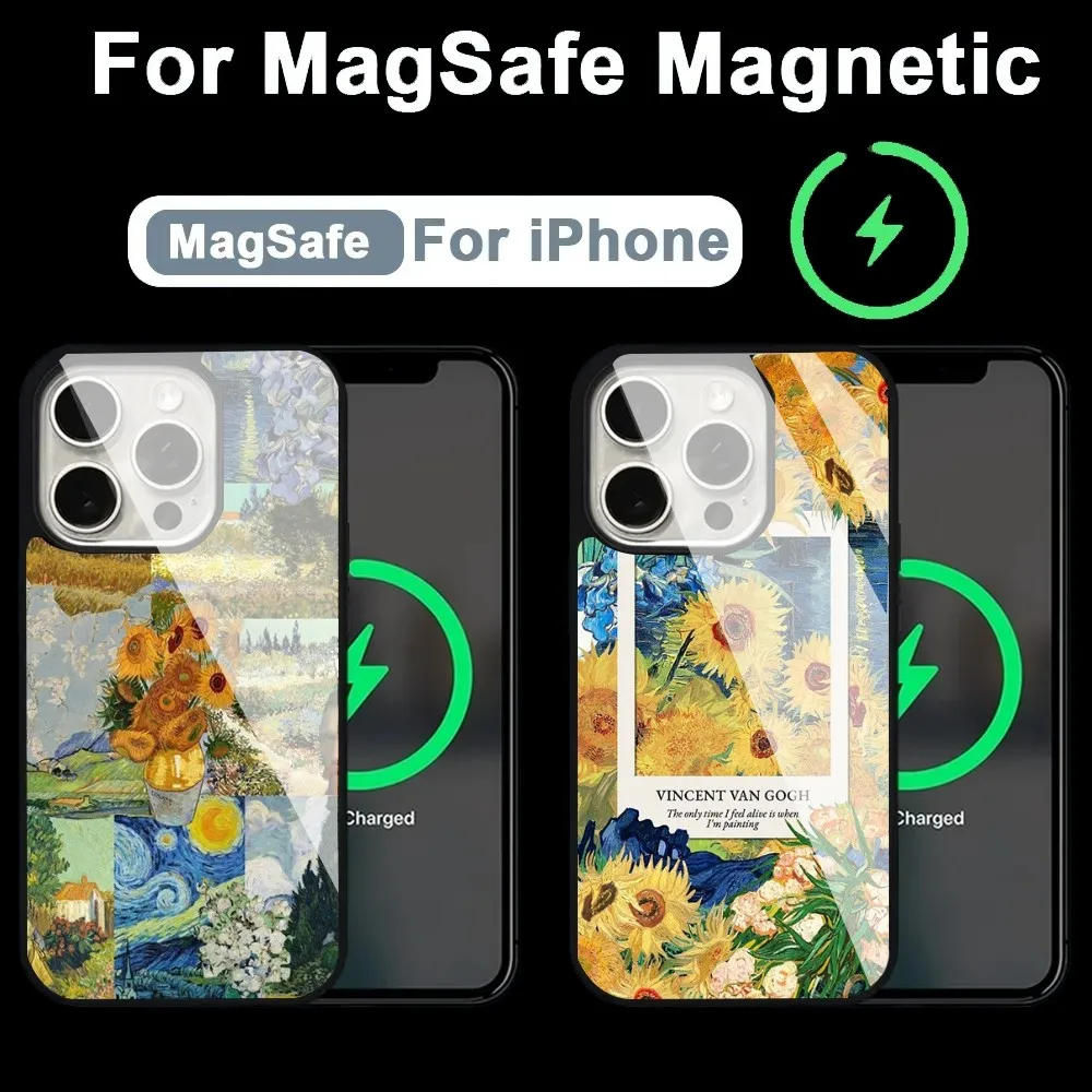 

Van Gogh Sunflowers Phone Case Alex Mirror For Magsafe Wireless Charging Caver For IPhone 13 14 15 Pro Max 11 12 Mini