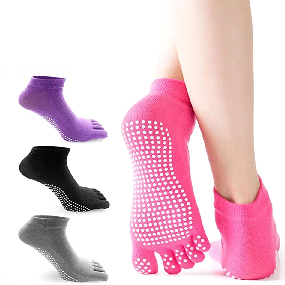 

WOSWEIR 1 Pair Women Sports Yoga Socks Five Finger Slipper Anti Slip Lady Pilates Ballet Heel Professional Dance Protector