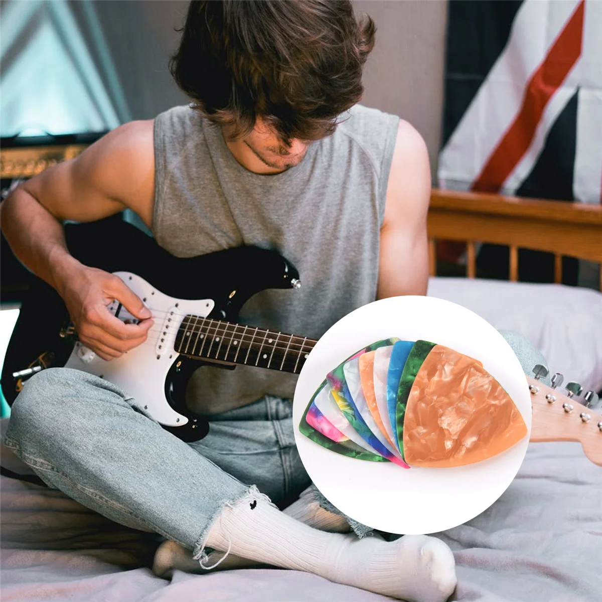 ปิ๊กกีตาร์อะคูสติก/ไฟฟ้า 10 ชิ้น Plectrums 0.46 มม. --- คละสี