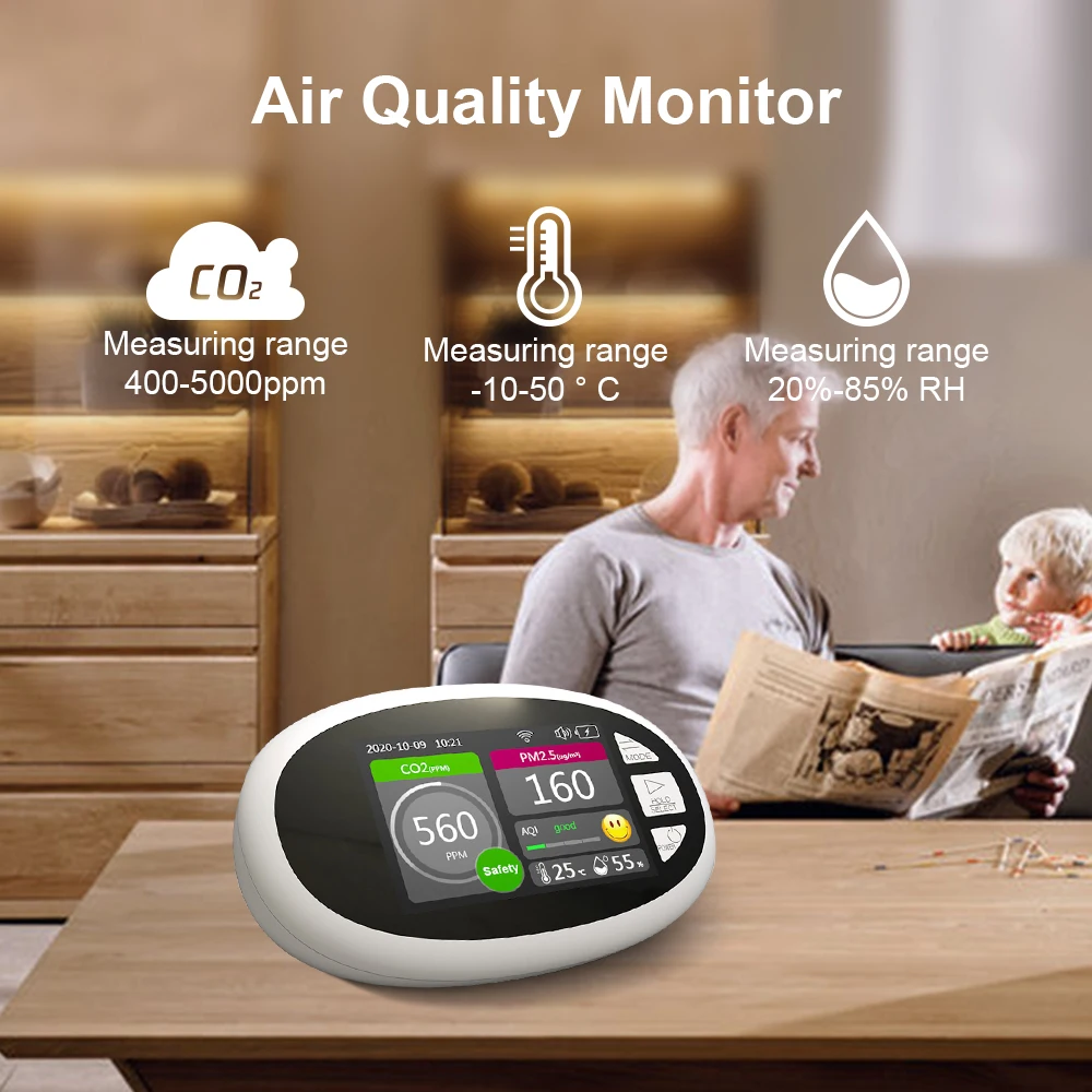 Measures Indoor Air Quality Co2 Temperature Humidity Detector Graffiti Intelligent Link with Tuya Wifi Air Quality Monitor