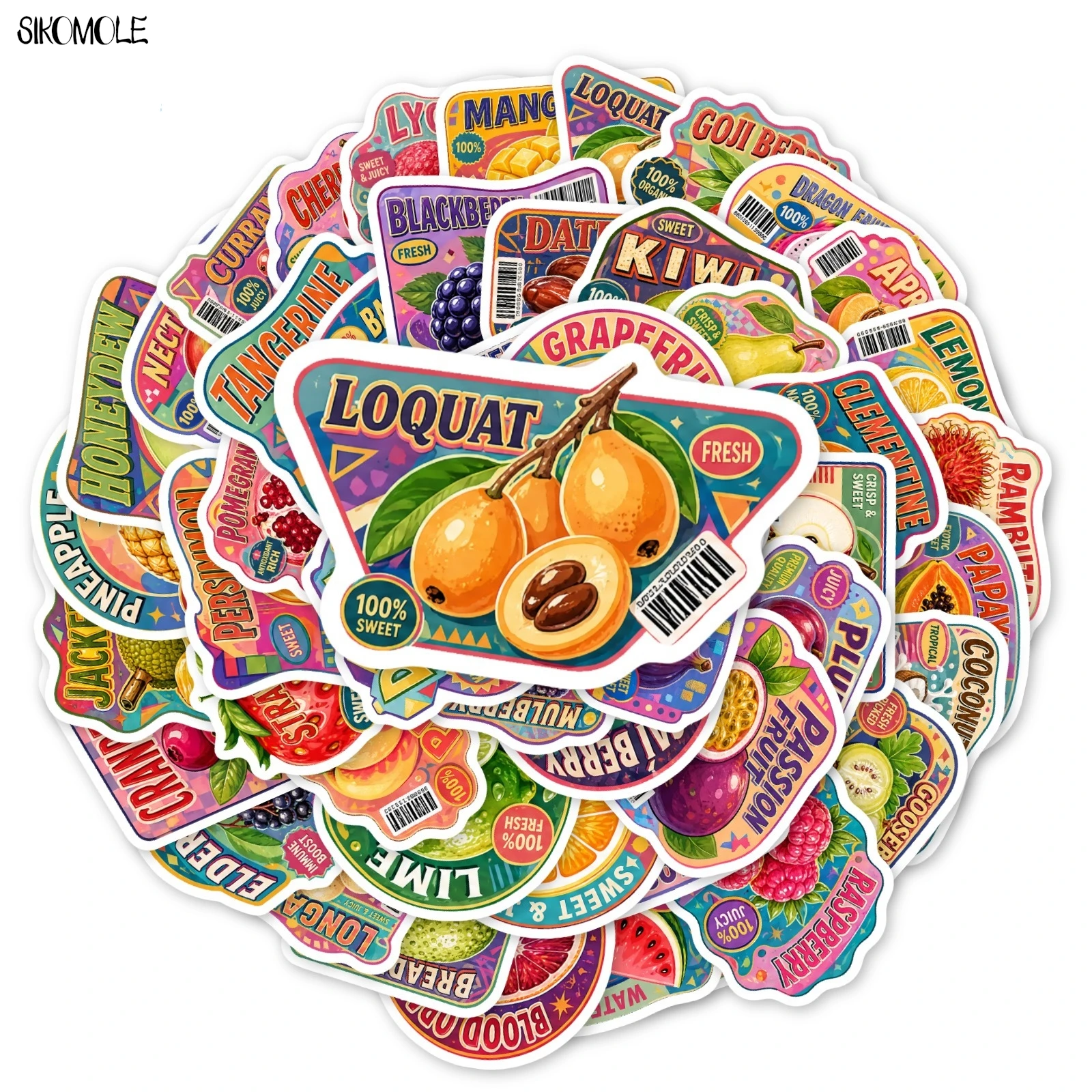 10/30/50PCS Vintage Tropical Fresh Fruit Label Stickers DIY Decor Water Bottle Phone Laptop Luggage Craft Gifts Graffiti Sticker