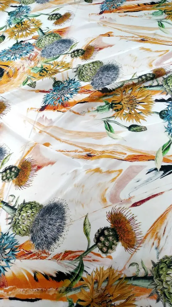 luxury material cloth Crepe Real Silk satin fabrics for sewing European brands with same pattern Blowball Flowers digital print