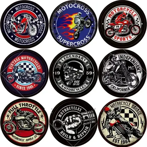 Vintage Motorcycle Posters Round Metal Tin Sign Plaque Decorative Plates Sign for Bar Pub Man Cave Garage Club Wall Art Decor
