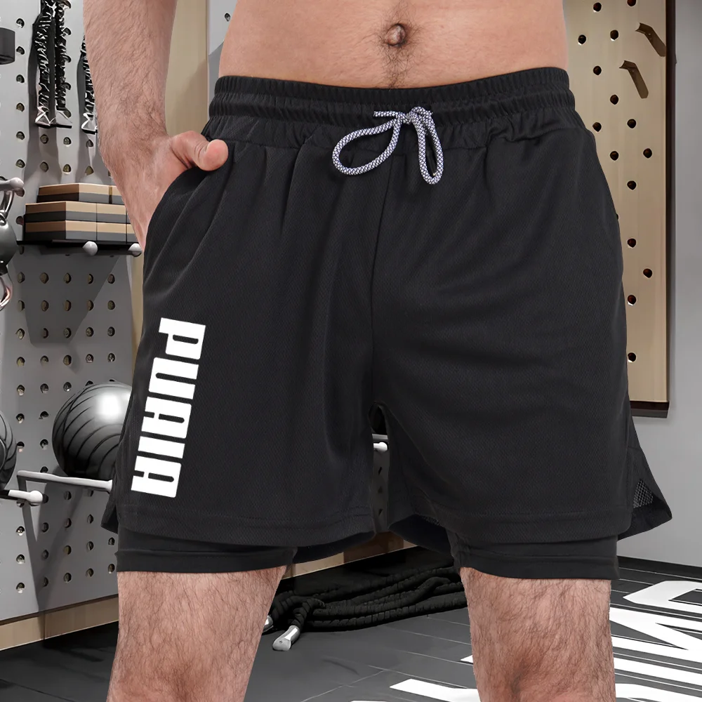 

Men's breathable double-layer shorts, quick drying sports shorts, suitable for training straight leg running, summer trend